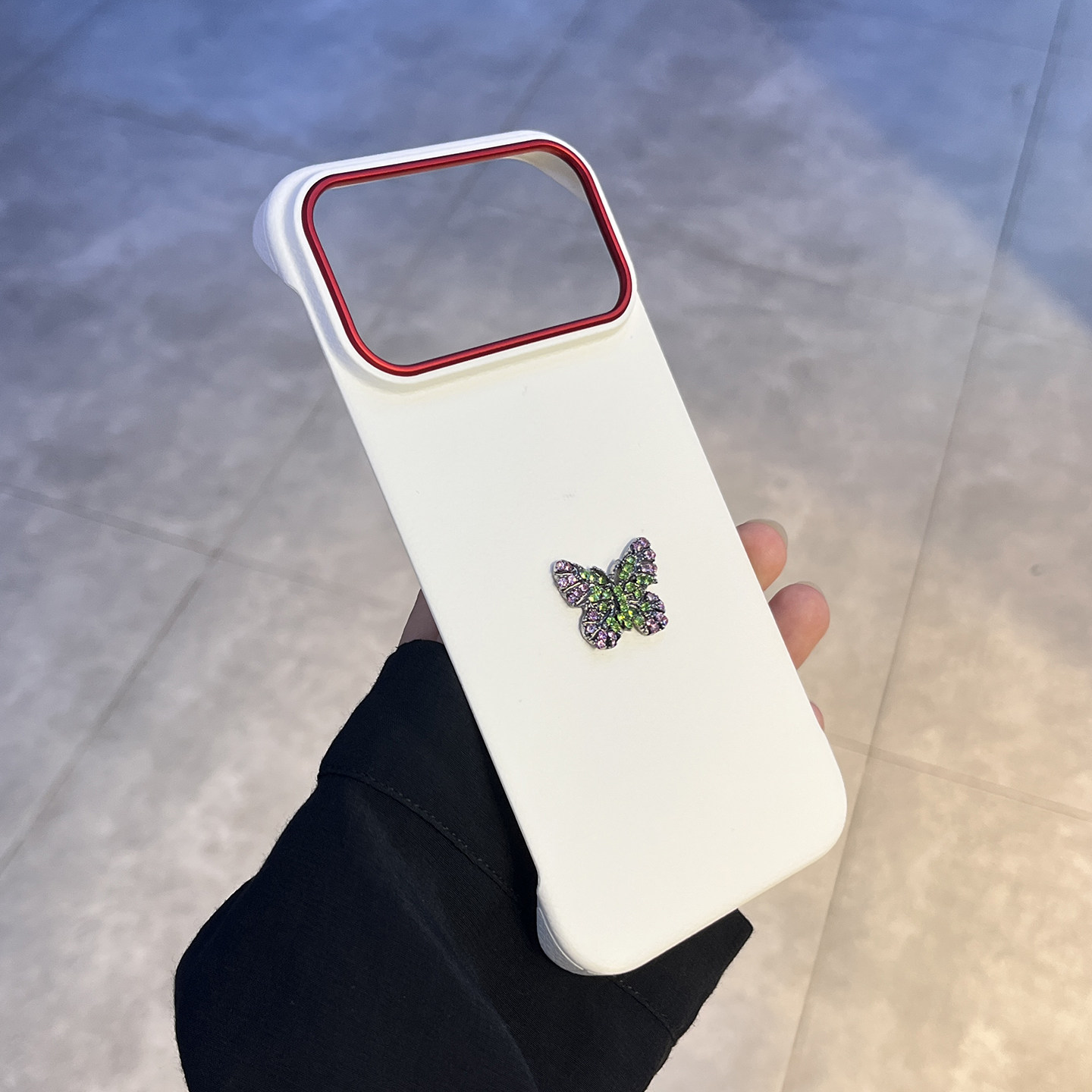 新款iPhone17pro max水钻祖母绿蝴蝶手机壳超薄无边框散热保护套苹果16pro max撞色镜头圈17air个性