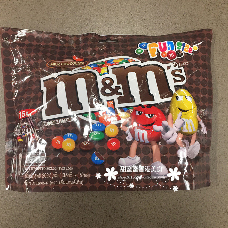 香港代购 进口m&m's牛奶花生夹心巧克力mm豆袋装13小包175.5g
