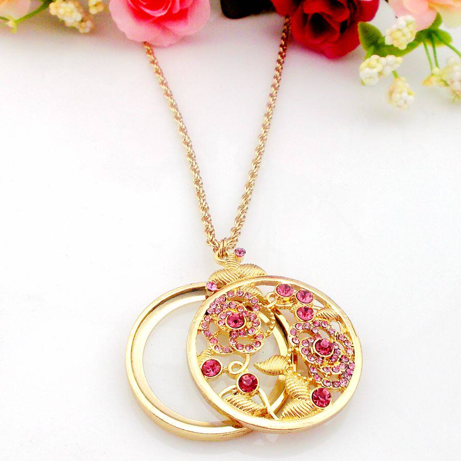 欧美时尚宝石饰品项链长款秋冬吊坠挂脖放大镜毛衣链礼品高清阅读