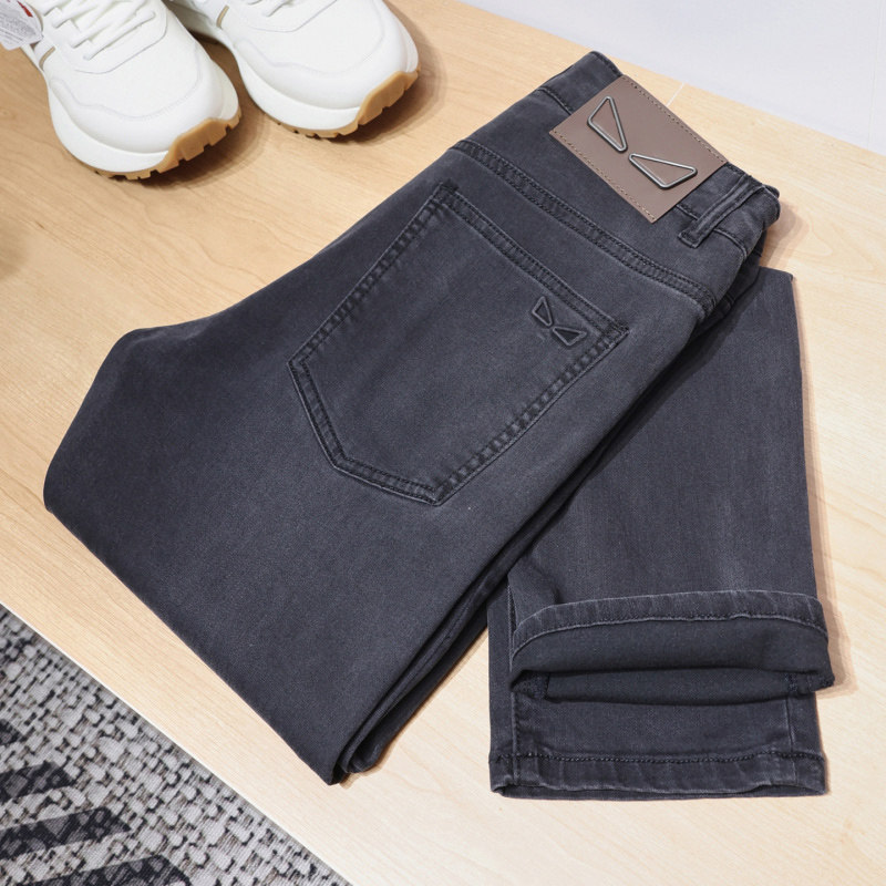 春装新款高档简约薄款牛仔裤男士修身小脚裤中腰拉链休闲长裤百搭