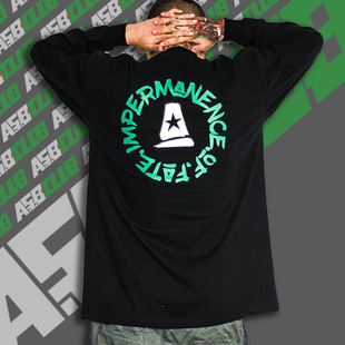 来福叶店命运长袖 T恤宽松小领口西海岸街头嘻哈说唱街舞 tee美式