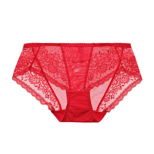 夏娃之秀正品红色内裤女性感蕾丝网纱中腰提臀透气三角裤K3750