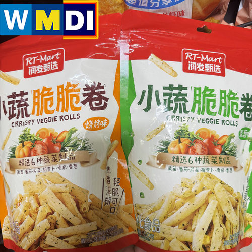大润发甄选香葱/烧烤味小蔬脆脆卷膨化零食休闲小吃超市正品代购