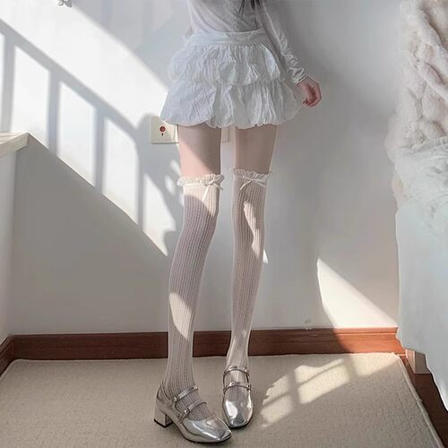 又乖又撩谁懂啊！Lo娘蕾丝长筒袜日系洛丽塔少女白丝jk过膝袜薄