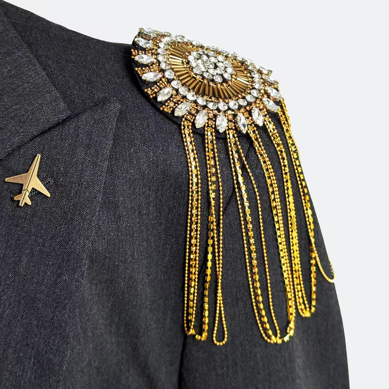 欧美时尚西装流苏肩章男女夜店演出气质礼服装饰铆钉配饰