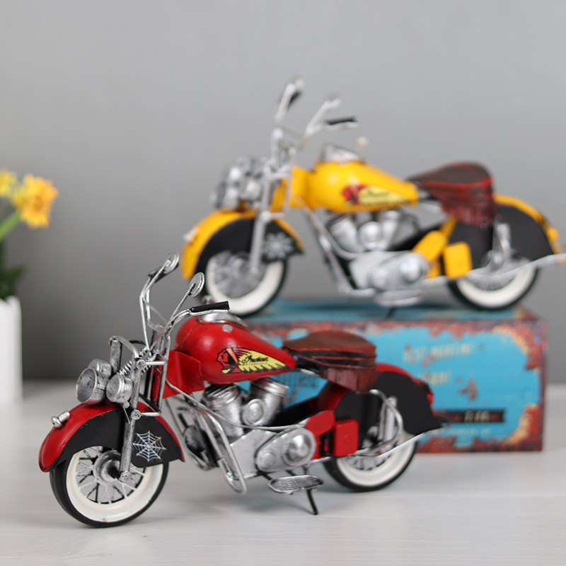仿真复古印第安摩托车模型铁皮工艺品美式怀旧机车橱窗装饰品摆件
