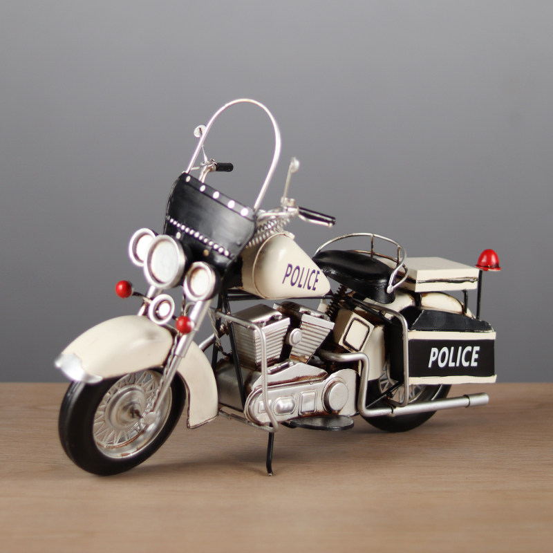 仿真美式哈雷警车摩托车模型手工铁艺怀旧机车橱窗装饰摆件礼物男