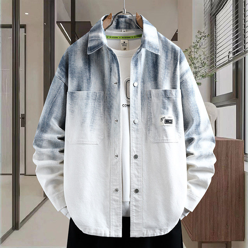 2026春上新青少年时尚翻领渐变色牛仔外套双口袋设计潮流男生夹克,男装,牛仔外套,淘宝优惠券,粉丝福利购,淘宝优惠卷