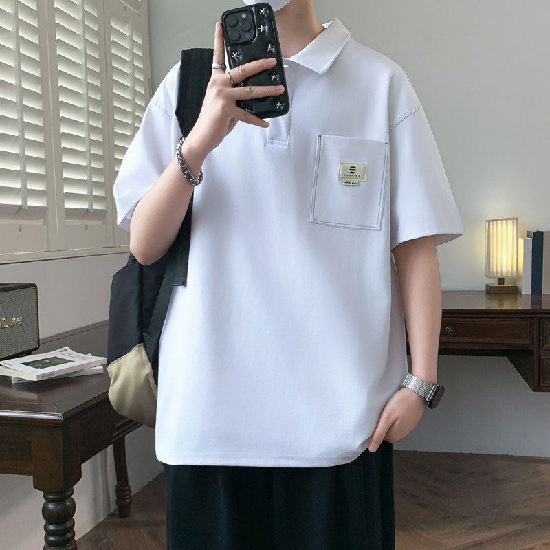 夏季翻领Polo衫T恤简约纯色宽松青少年学生百搭休闲短袖男生上衣