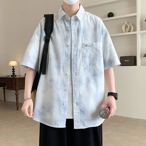 美式重磅款夏季松弛感穿搭男生时尚翻领衬衫短袖舒适有型学生T恤