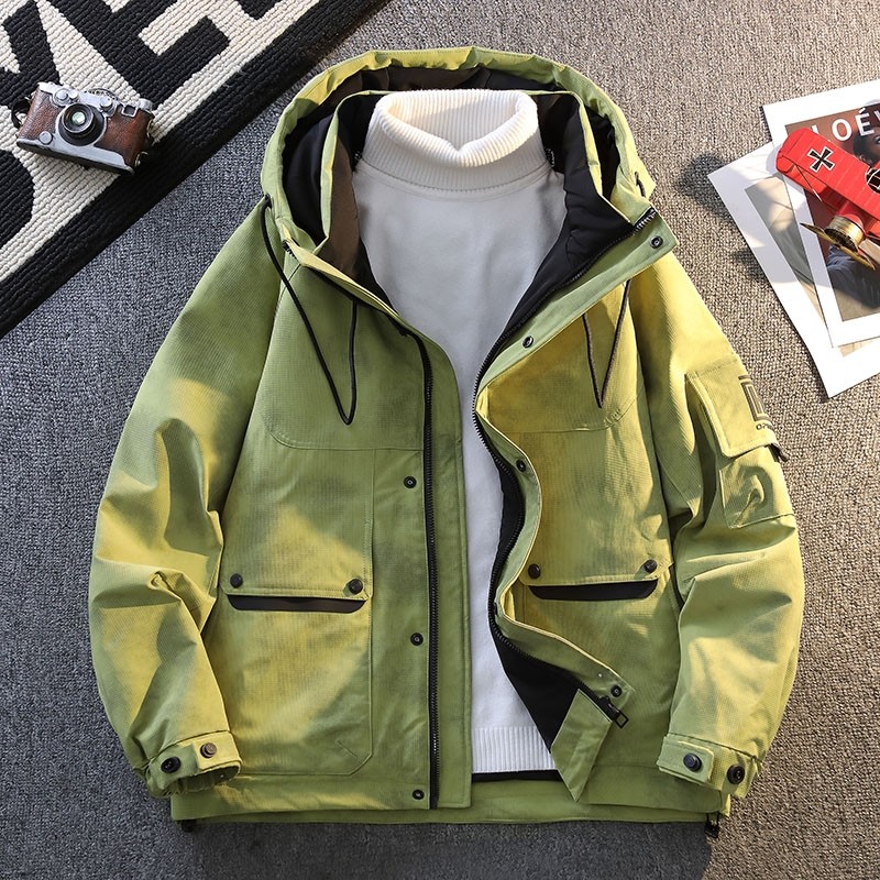 2025冬季新款工装风连帽羽绒服男绿色多口袋保暖加厚防寒羽绒服,男装,羽绒服,淘宝优惠券,粉丝福利购,淘宝优惠卷