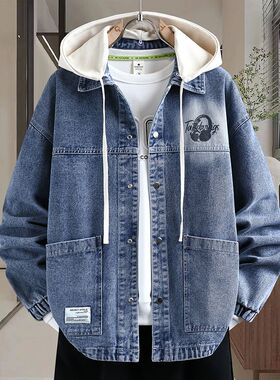 秋季新款青少年高品质可脱卸帽牛仔夹克潮牌质感舒适百搭男生外套