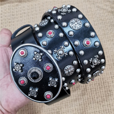 朋克铆钉男士腰带铆钉皮带复古风真皮腰带头层牛皮裤带