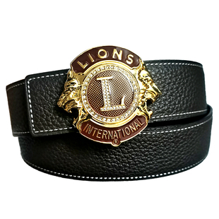 双面头层牛皮狮子会真皮腰带男荔枝纹皮带3.8平滑扣内穿裤带潮男