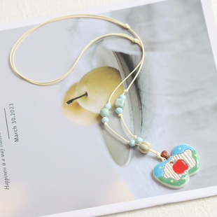 苹生有你 一缕瓷景德镇陶瓷苹果项链吊坠女纯手绘瓷片毛衣链557