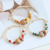 卡通可爱小熊卡皮巴拉景德镇陶瓷手链学生可调节小朋友手绳748