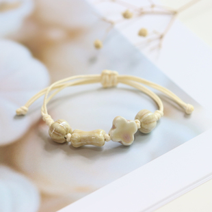 南风故巷 简约小清新景德镇陶瓷手链可调节儿童瓷珠四叶草手绳601