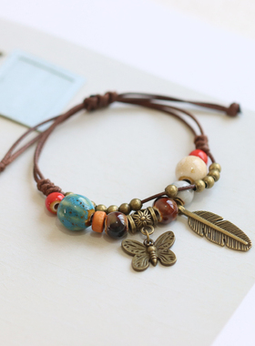 民族风手编景德镇陶瓷蝴蝶手链