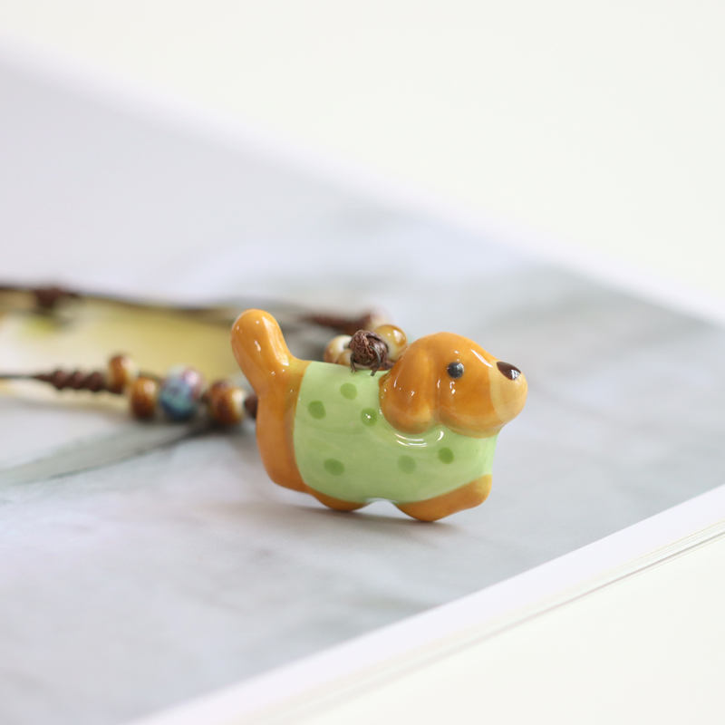 景德镇陶瓷小狗项链动物瓷器吊坠