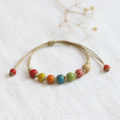 民族风景德镇陶瓷手链新中式 手工编织彩色瓷珠手串可调节学生409