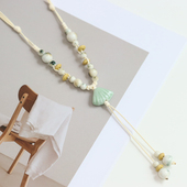 文艺国风新中式 景德镇陶瓷毛衣链女可调节陶瓷贝壳项链小清新552