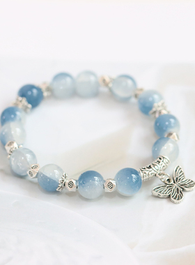 小清新琉璃珠手串女国风蝴蝶手链