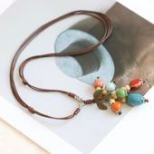 硕果盈枝 国风景德镇陶瓷项链女民族风瓷珠吊坠可调节毛衣链336