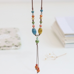 黛染轻裳 编织瓷珠项链国风项饰261 民族风景德镇陶瓷毛衣链新中式