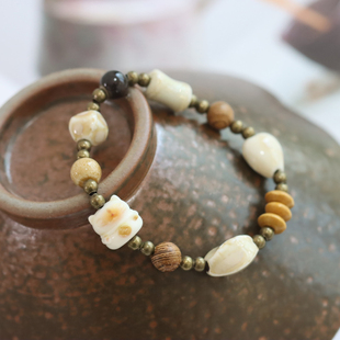 新中式 景德镇陶瓷手串民族风文艺招财猫瓷珠手链学生情侣闺蜜739