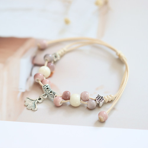 小清新编织景德镇陶瓷银杏手链