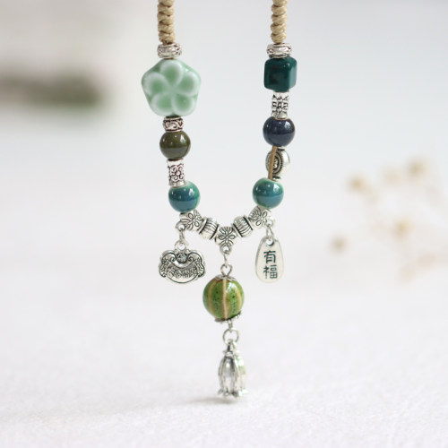 新中式国风景德镇陶瓷项链文艺