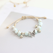 森铃蝶染 森系小清新景德镇陶瓷手编手串蝴蝶铃铛冰裂瓷珠手链537