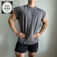 GYMSHARK NATURAL aircraft sleeve vest for men's fitness loose sports loop sleeveless vest, retro style thumbnail 7
