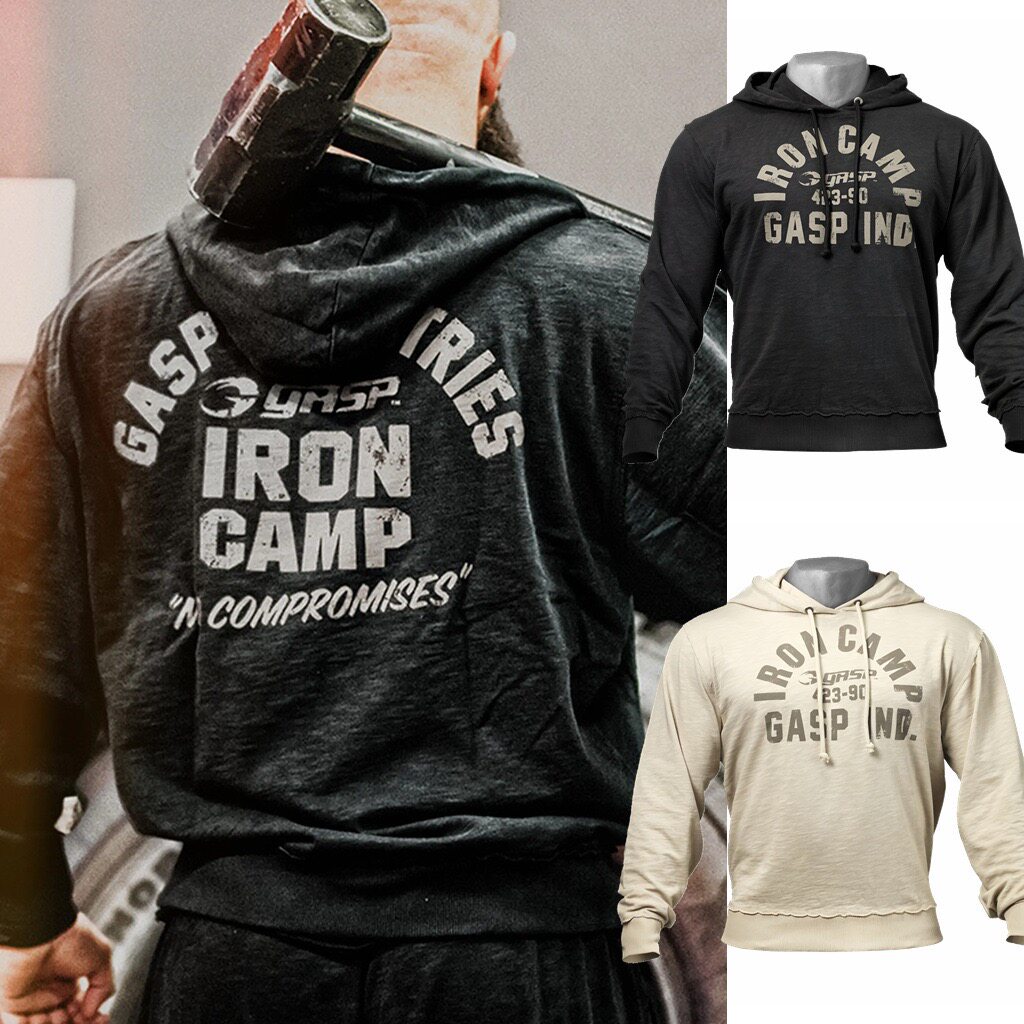 GASP IRON CAMP长袖竹节棉重磅男士运动休闲健身宽松连帽套头衫