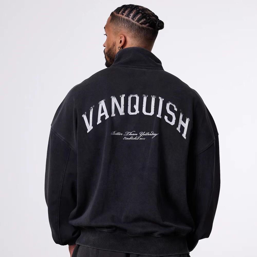 棉质宽松VANQUISH半拉链运动卫衣