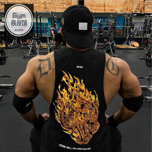 特价清仓DARCSPORT NFGU狼头火焰背心男美式运动健身纯棉无袖坎肩