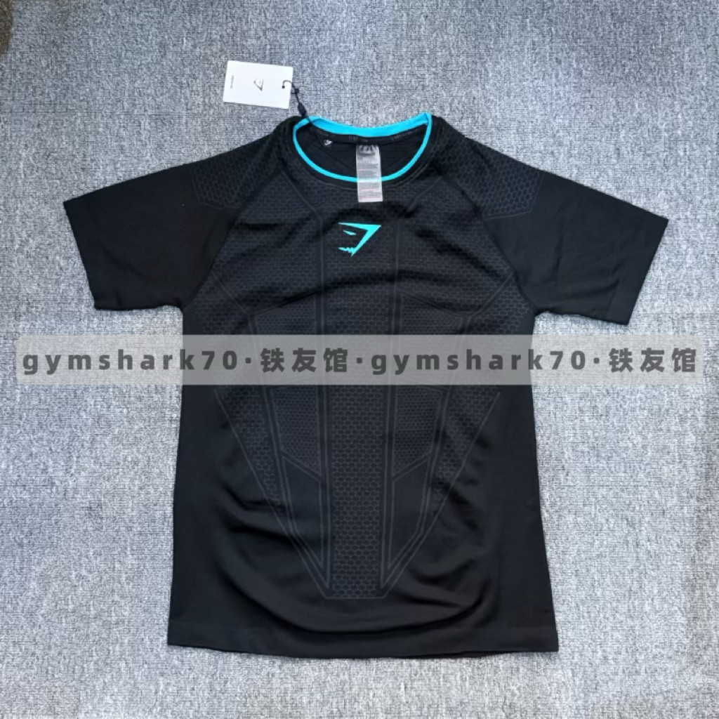 thumbnail for Gymshark Onyx1.0 Blue Agate Short-Sleeved Men's 3D Honeycomb Quick-Drying Sports High-Elastic Bodysuit