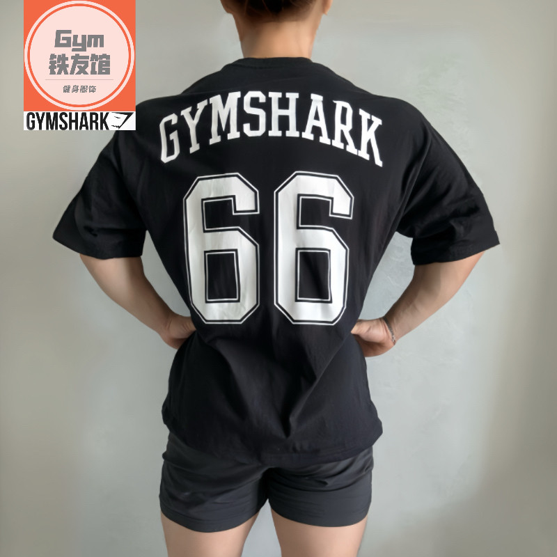GYMSHARK 66号短袖男女美式棒球运动休闲宽松印花棉质五分袖