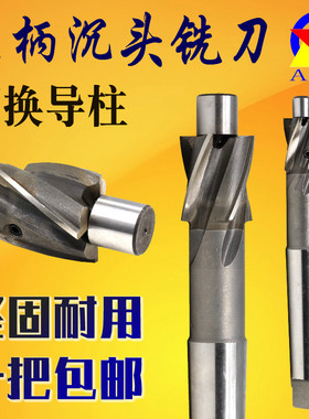 高速钢沉头铣刀AOX可换导柱带导向平底锪钻14-80mm螺丝锥柄沉孔刀