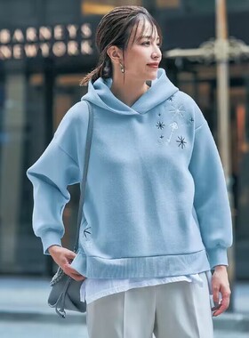 日系千家新款女士帽衫长袖卫衣刺绣秋冬外套女装套头上衣S83宽松