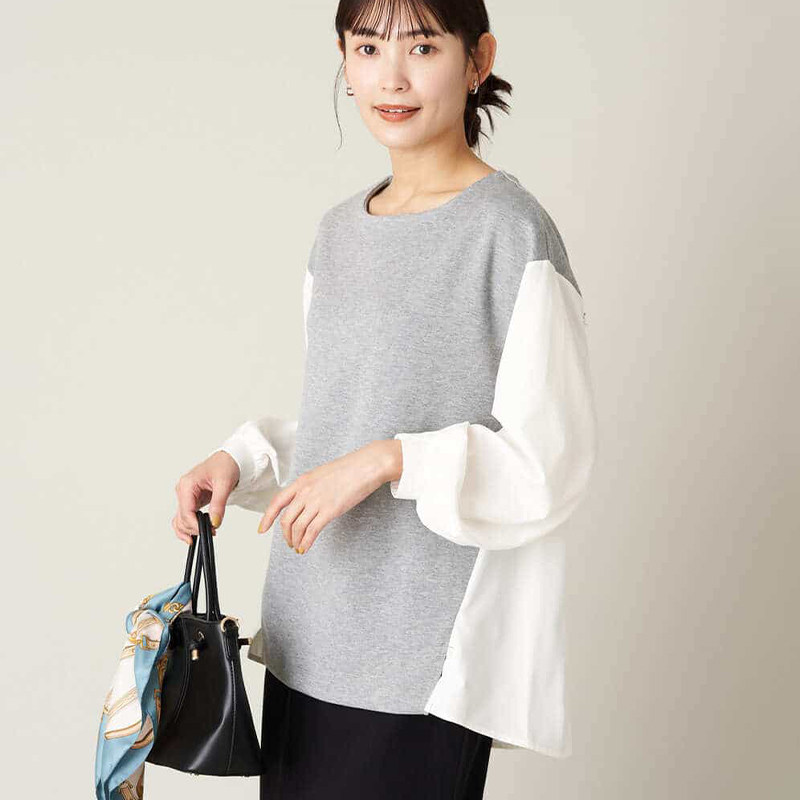 日系新款木耳边长袖拼接女士T恤