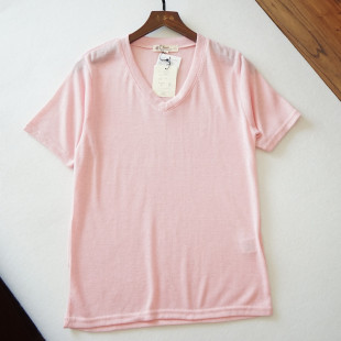 V领短袖 柔软薄款 上衣粉色T恤T212青谷雨 女装 夏季