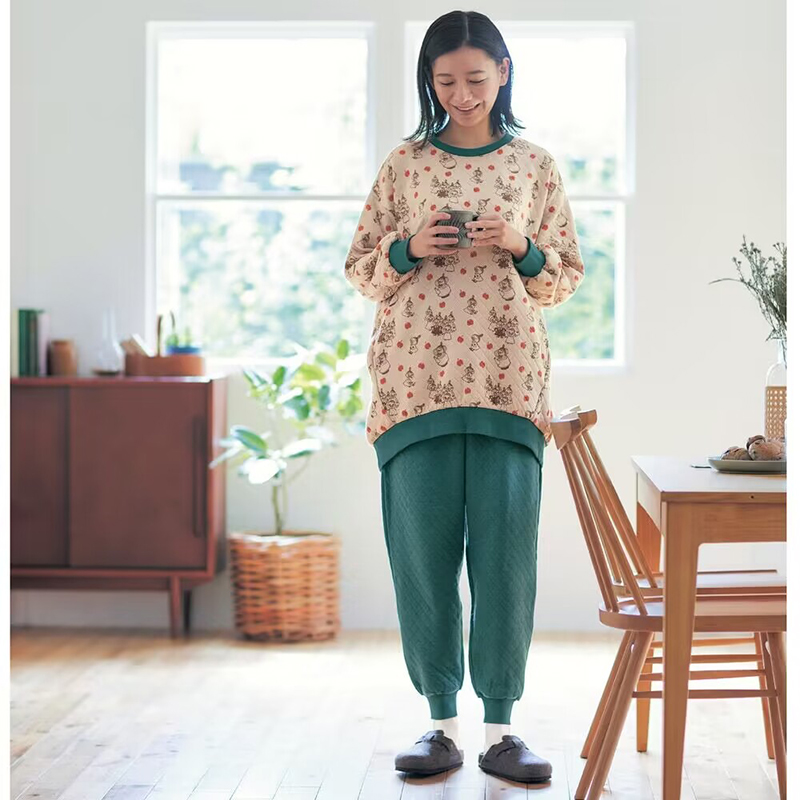 很宽松纯棉衍缝睡衣套装姆明女