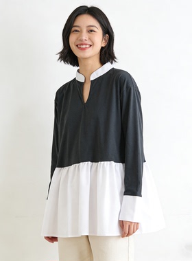 日系百搭春秋季女士中长款长袖T恤裙衫长上衣T195文艺通勤显瘦