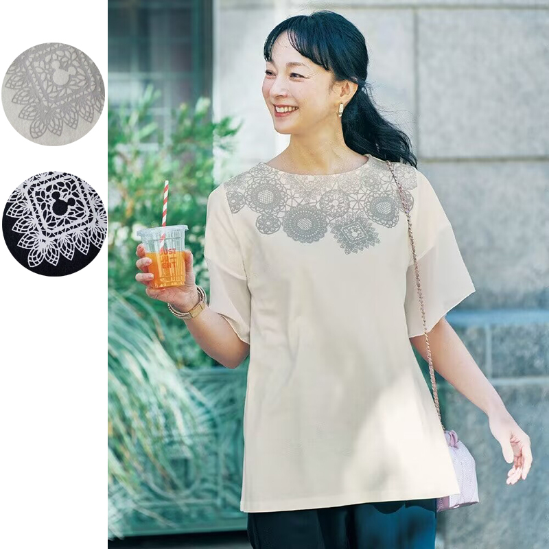 宽松夏季纯棉女短袖T恤领口印花