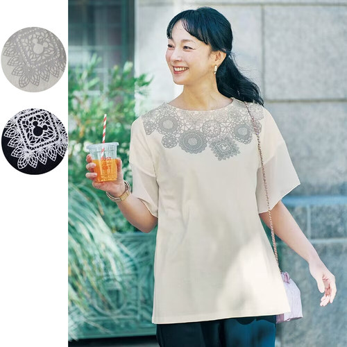 宽松夏季纯棉女短袖T恤领口印花