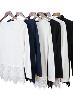 小瑕疵捡漏精致蕾丝长袖T恤女士中长款打底衫大码女装上衣8270