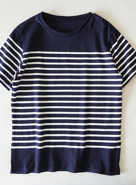 纯棉短袖圆领T恤男女款夏季打底衫五分袖休闲体恤条纹衫1902