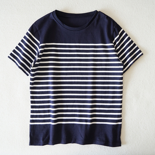 休闲体恤条纹衫 纯棉短袖 1902 五分袖 打底衫 圆领T恤男女款 夏季