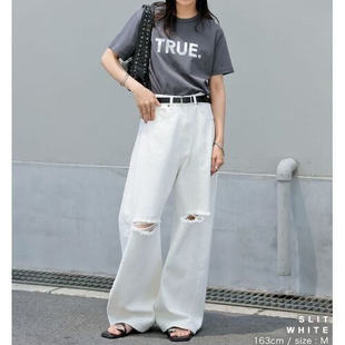 女士休闲裤 纯棉弯刀阔腿裤 时髦水洗立体长裤 镰刀裤 K218 破洞牛仔裤